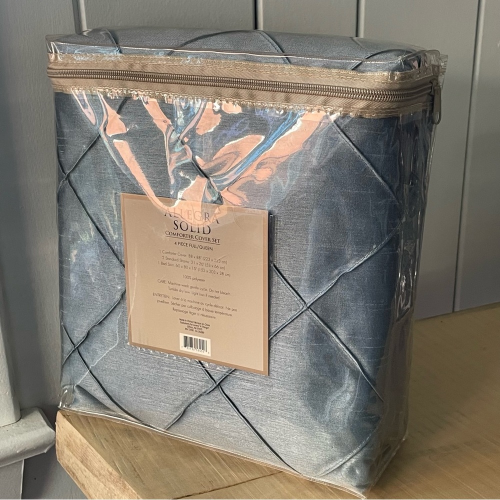$10 SALE Comforter Cover Set Solid Textured Allegra Blue 4 Price Full/Queen - Picture 4 of 9